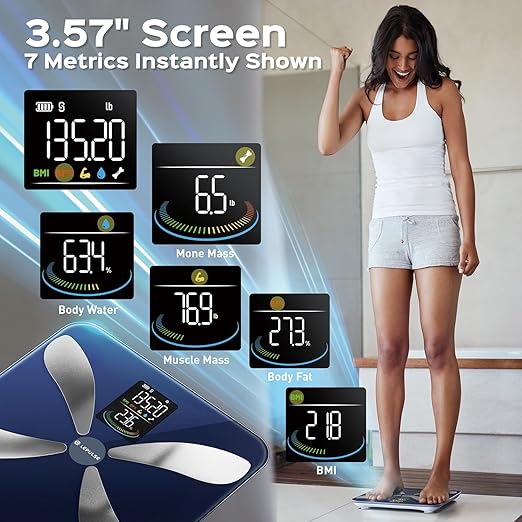 Lepulse Smart Weight Scale with BMI Body Fat Muscle Mass Updated X-Shaped Electrode Scale for Body Weight and Fat Percentage 13 Body Composition Scale Large Display Digital Bathroom Scale with App