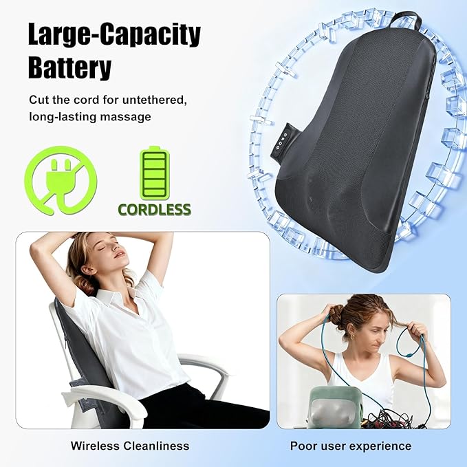 Ultrathin Back Massager for Pain Relief Deep Tissue with 4D Kneading Heating &amp Red Light Therapy Cordless Back Massager with Heat for Shoulders Gift for Home Office Car Use for Men Women