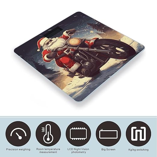 Santa Claus Biker Riding Weight Scale Large Bathroom Scales Digital Weight with Bright LED Display Non Slip Automatic Weighing Scale Fashion Weighing Machine for Body