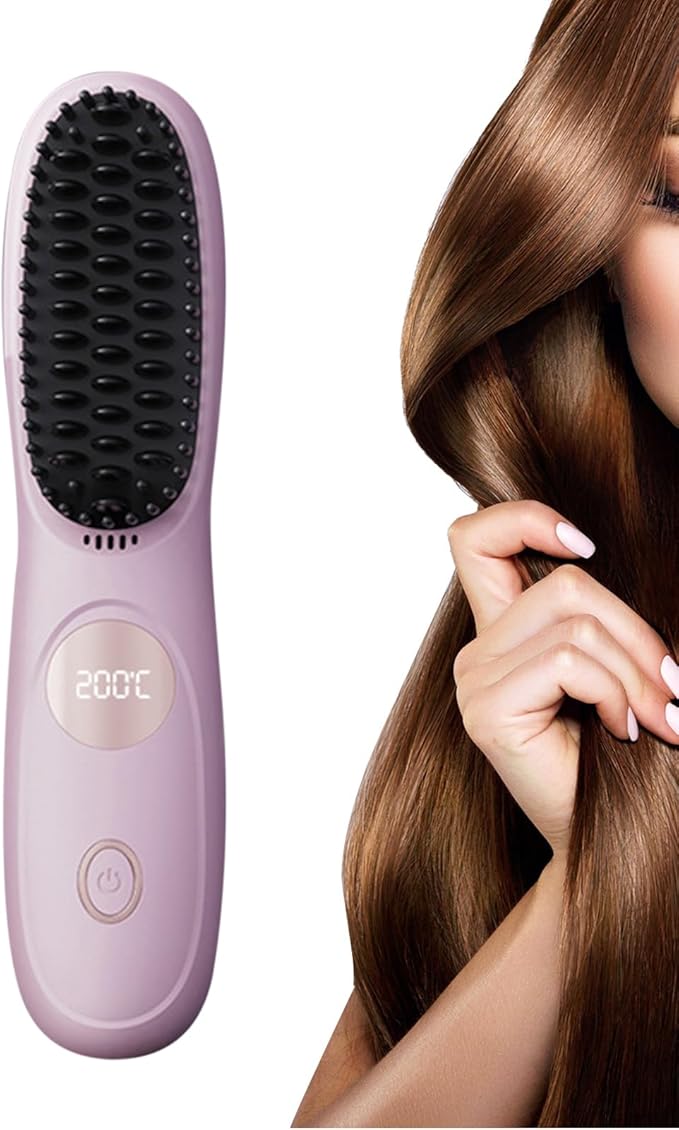Hair Straightener - Portable Straightening Brush Cordless USB Rechargeable Styling Tool | Ceramic Hairdressing Comb For Travel Blowout Holiday Salon Home Wedding Bridal Spa Party Summer Holiday Daily