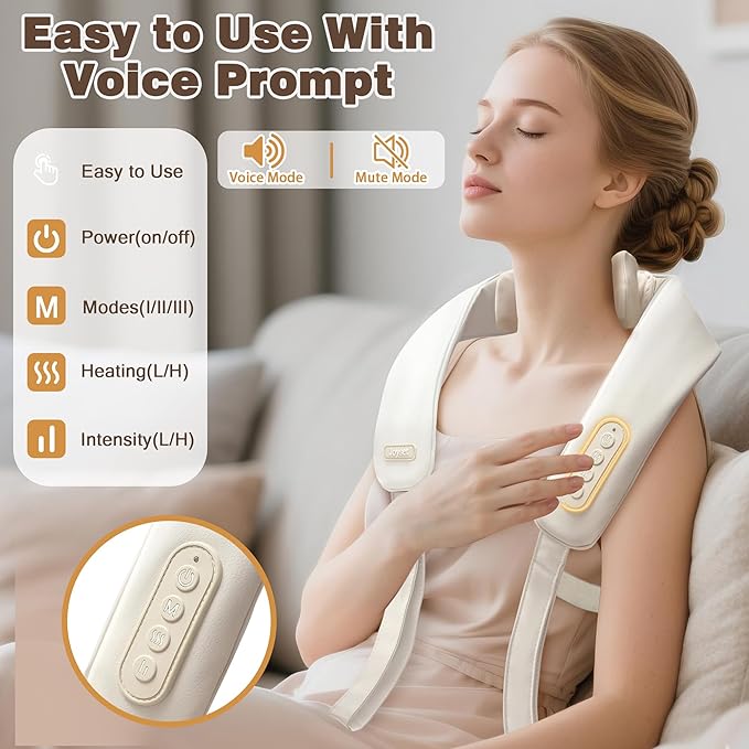 Joyset Neck Massager for Pain Relief Deep Tissue Cordless Neck Massager and Shoulder with Heat 6D Kneading Shiatsu Massage for Legs Body Chrismas Birthday Gift