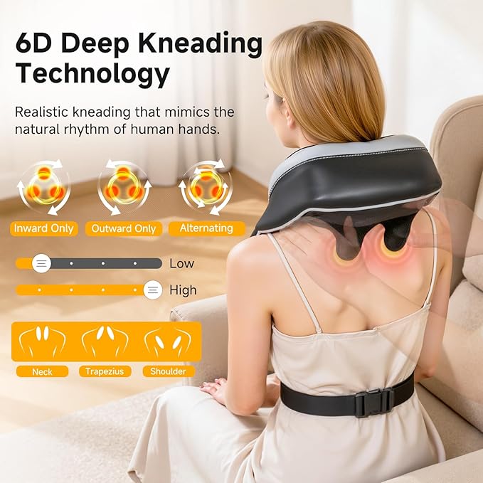 Neck Massager for Pain Relief Deep Tissue Kneading Shiatsu Neck and Shoulder Massager with HeatCordless Massager for Back and Shoulder Pain Gifts for Women Men Home Office Christmas