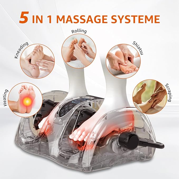 Shiatsu Foot Massager with Heat and Remote 360° Rotating Stand for Feet Calves and Arms Deep Kneading and Rolling Machine with Adjustable Intensity and Timerfor Home Office Relaxation
