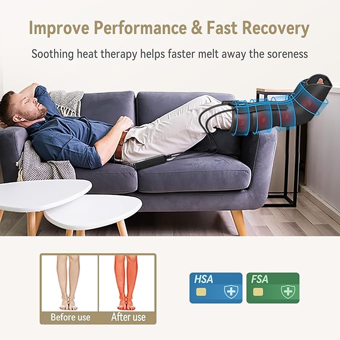 FIT KING Leg Massager with Heat and Compression Therapy Leg Compression Massage for Circulation Swollen Leg RLS Pain &amp Fatigue Relief Foot Calf Massager Boots Recovery Pressure Boots