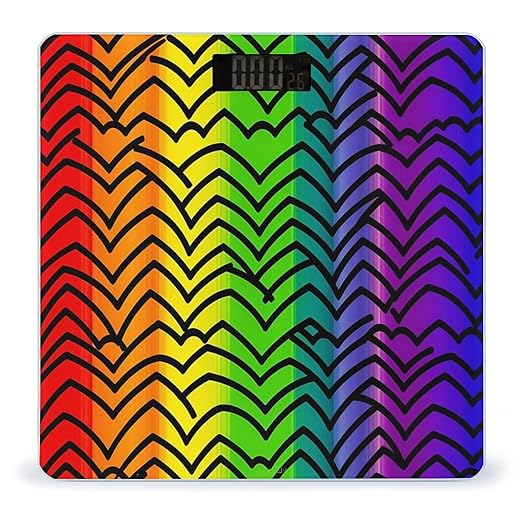 Digital Bathroom Scale for Body Weight Scale with Bright LCD Display High Accuracy Step-On Technology Auto On/Off Gay Pride Rainbow Pattern Digital Scales 400 Lbs /180kg