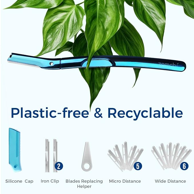 Blue Dermaplaning Razor and 10pcs Wide Blade Refills and 10pcs Micro Blade Refills