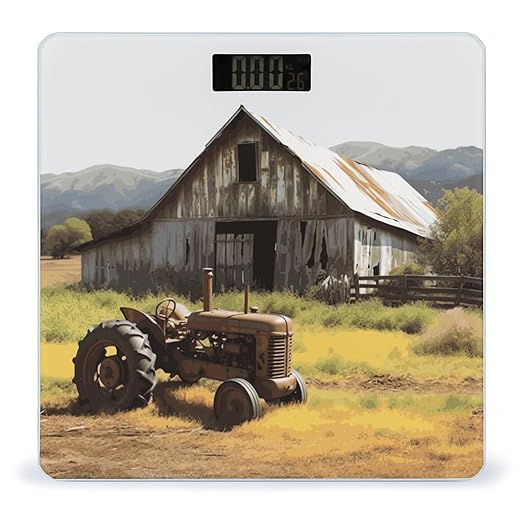 Digital Bathroom Scale for Body Weight Scale with Bright LCD Display High Accuracy Step-On Technology Auto On/Off Old Wooden Barn with Rusted Tractor Digital Scales 400 Lbs /180kg