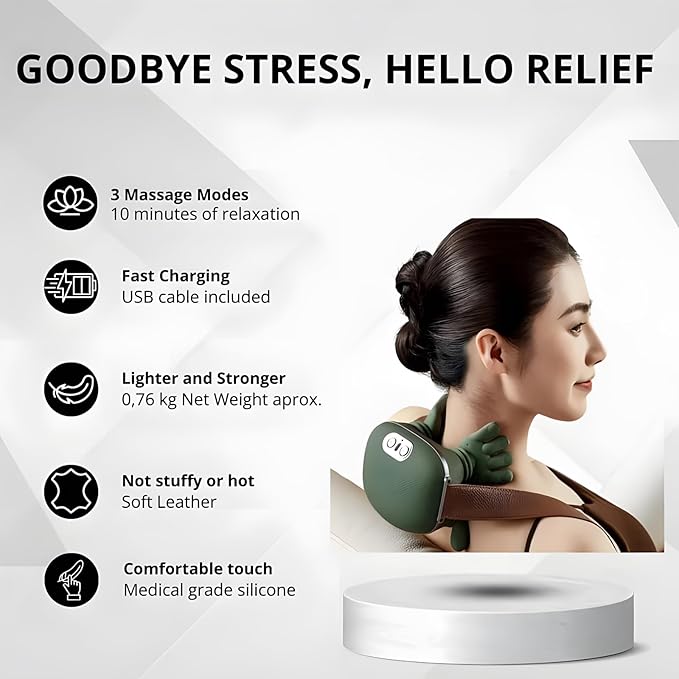 Neck Massager with Heat Shiatsu Neck and Back Massager with 4D Kneading Heated Massager Wireless Deep Tissue Massage for Shoulder and Cervical Pain Relief Muscle Relax (Green)