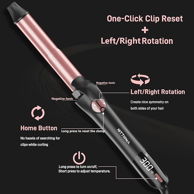 Rotating Curling Iron - 3 in1 Automatic Curling Iron with Interchangeable CurlingWand 3/4 1 1/4 1 Inch CurlingIron for Lasting Beach Waves Adjustable Temp Instant Heat Dual Voltage (Black)