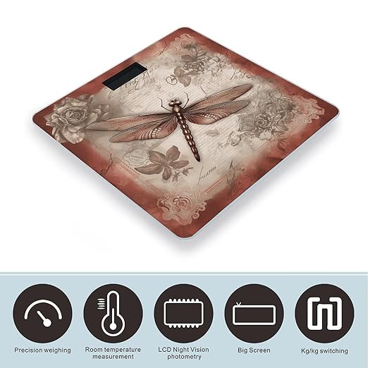 Dragonfly Bee Scale for Body Weight Anti-Slip Tempered Glass Digital Bathroom Scales Clear LCD Display Weighing Scale Safe Rounded Corners Smart Scales