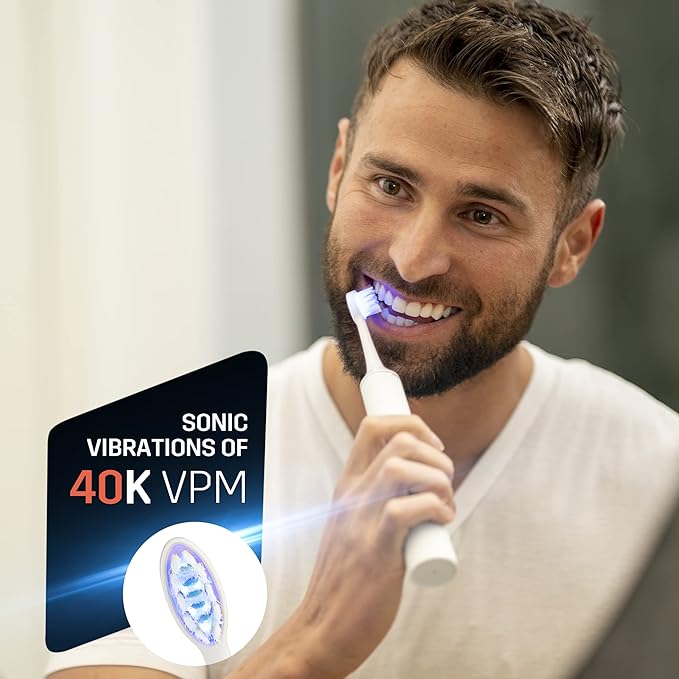 SPARX Electric Toothbrush for Teeth Whitening Gum Care &amp Polishing Light Therapy Technology for Whiter Teeth &amp Healthy Gums Rechargeable [White]