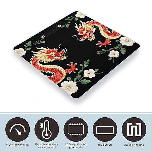 Women's Fashion Automatic Switch Digital Bathroom Weighing Scale Smart Scale Floral Chinese Japanese Dragon Flower