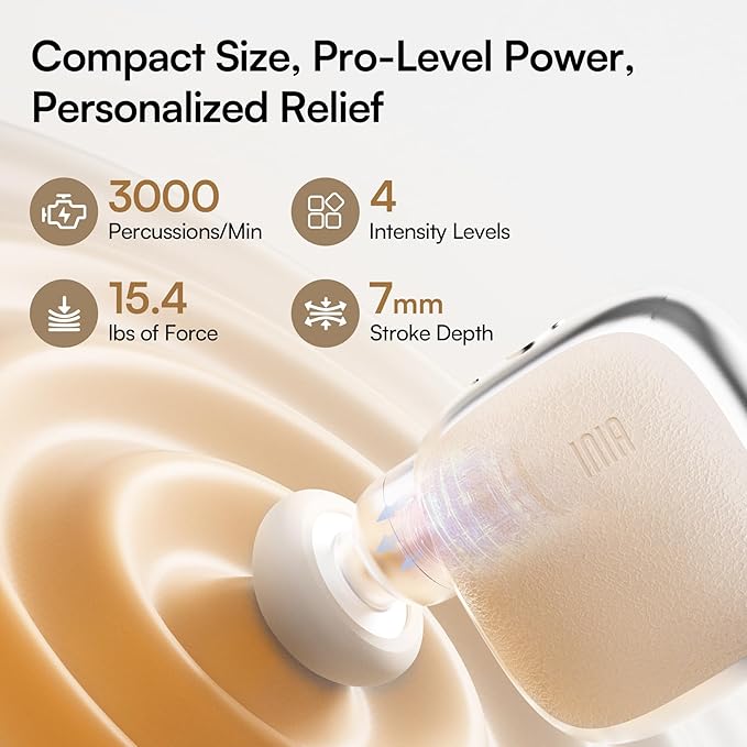 INIA PocketForce Mini Massage Gun - 75% Smaller High-Power Percussion for Full Body Relief Portable Deep Tissue Massager Gun with Leather Case &amp 3 Heads for Travel &amp Office Use Gifts for Me