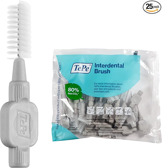 TEPE Interdental Brush Original Soft Dental Brush for Teeth Cleaning Pack of 25 1.3 mm Extra-Large Gaps Gray Size 7