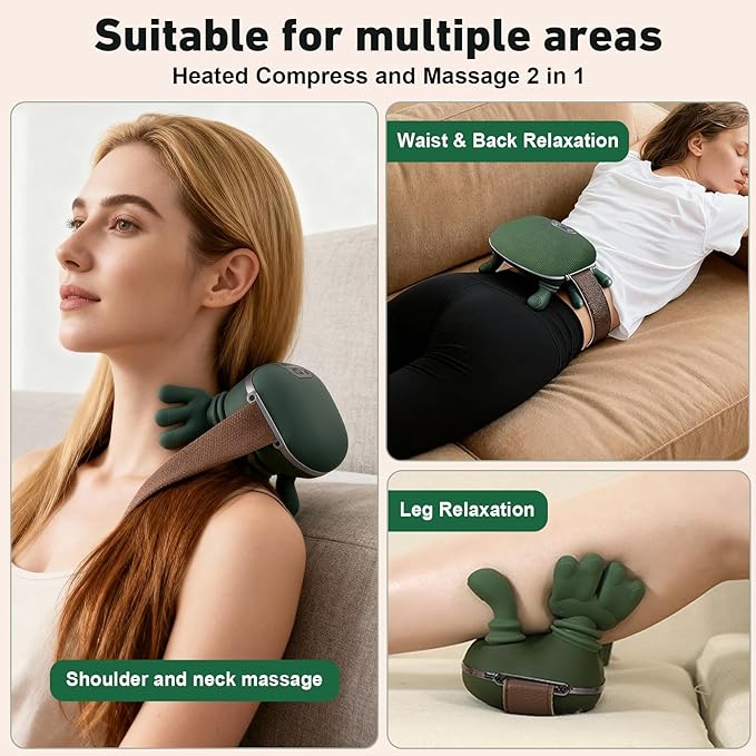 Neck Massager with Heat - Deep Tissue Shiatsu Electric Neck and Shoulder Massager with Fingers 4D Kneading Design for foot back body Cordless Masajeador De Espalda Y Cuello Portable for Travel