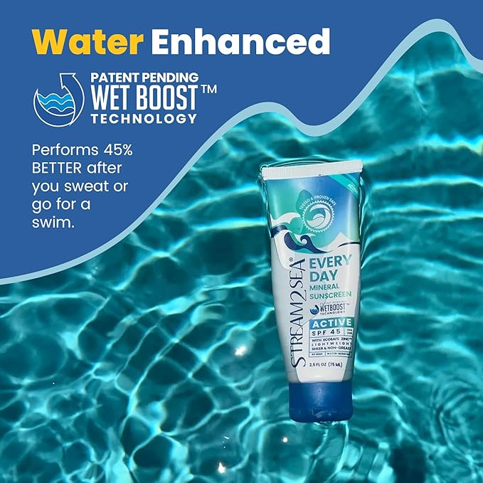 SPF 45 Every Day Active Mineral Sunscreen | 2.5 Fl Oz Biodegradable &amp Reef Safe Sunscreen for Face &amp Body | Non-Greasy Lightweight &amp Sheer Mineral Protection Against UVA &amp UVB by Stre