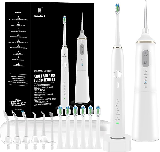 Upgraded Pro Dental Care Kit: 5-Mode Water Flosser &amp 50000 VPM Sonic Electric Toothbrush | Premium Oral Clean Set with Enhanced Cleaning Modes Larger Tank &amp Refined Design for Advanced Gum H