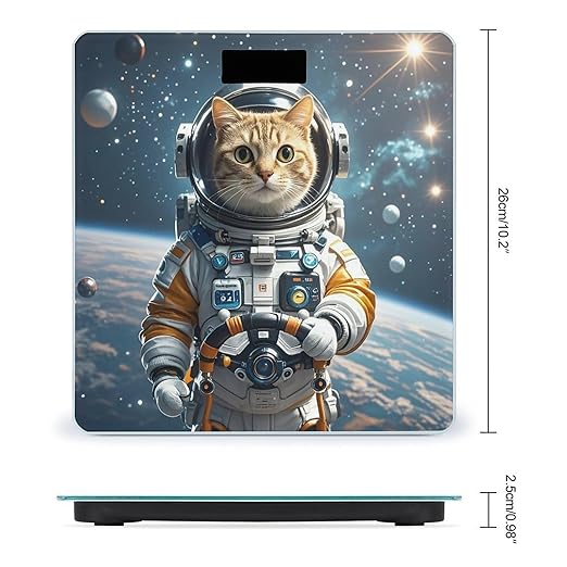 Astronaut Cat in Space Bathroom Scale for Body Weight Bathroom Weighing Scales with Back Lit LED Display Sturdy Tempered Glass Body Weight Bathroom Scale 400lb Weighing