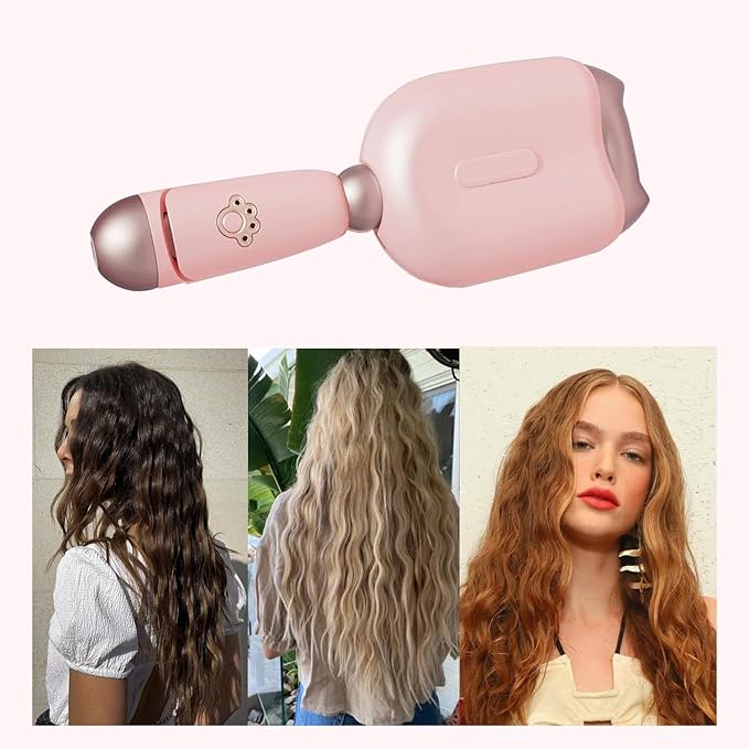 32mm Hair Waving Iron 2 Barrels Hair Wave Curling Iron with Four Temperature Control Ceramic Hair Curler Crimper Pink