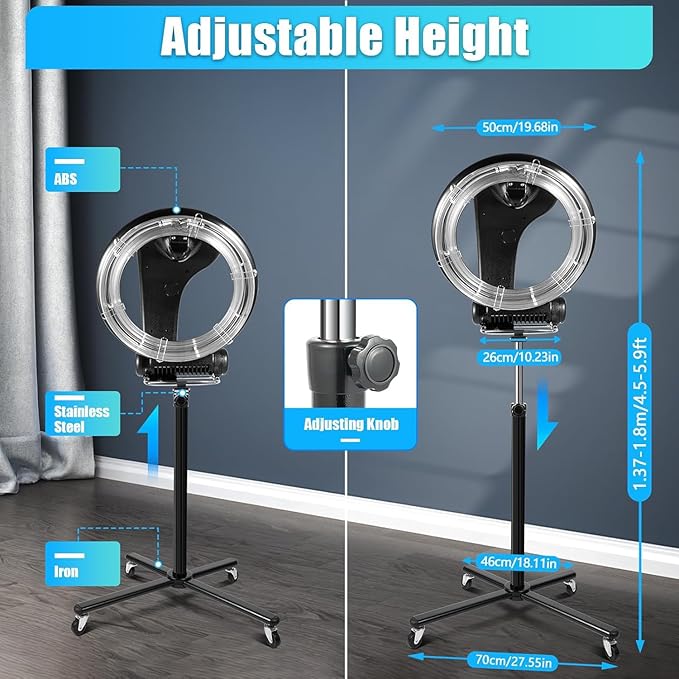3 in 1 Professional Stand Hair Dryer Orbiting Infrared Hair Dryer Hair Color Processor Floor Hair Dryer 360° Rotating Adjustable Hair Drying Perming Machine with Wheels