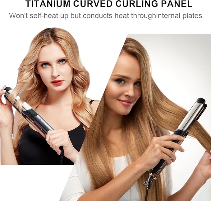 SOKANY Flat Iron Hair Straightener Titanium Curler 2 in 1 Dual Voltage Smart 3D Ceramic Floating Plates Ionic Straightener 8 Temps Settings Fast Heating &amp Heat Protection