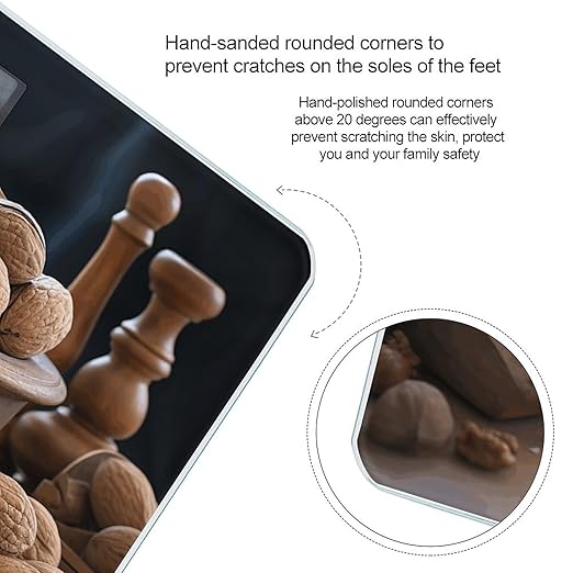 Walnut Nuts Scale for Body Weight Anti-Slip Tempered Glass Digital Bathroom Scales Clear LCD Display Weighing Scale Safe Rounded Corners Smart Scales