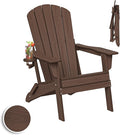 Plawdlik Folding Adirondack Chair SGS Tested Wooden Textured with Cup Holder Heavy All-Weather HDPE Comfortable Set Poolside Backyard Lawn Coffee