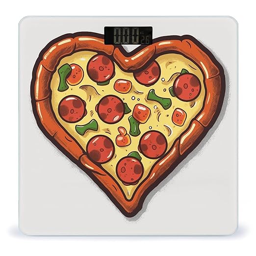 I Love Pizza Heart Scale for Body Weight Precision Bathroom Weighing Scales with Back Lit LCD Display Sturdy Tempered Glass Body Weight Scales Digital Bathroom Scale 400lb