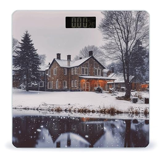 Winter Farmhouse Scale for Body Weight Anti-Slip Tempered Glass Digital Bathroom Scales Clear LCD Display Weighing Scale Safe Rounded Corners Smart Scales