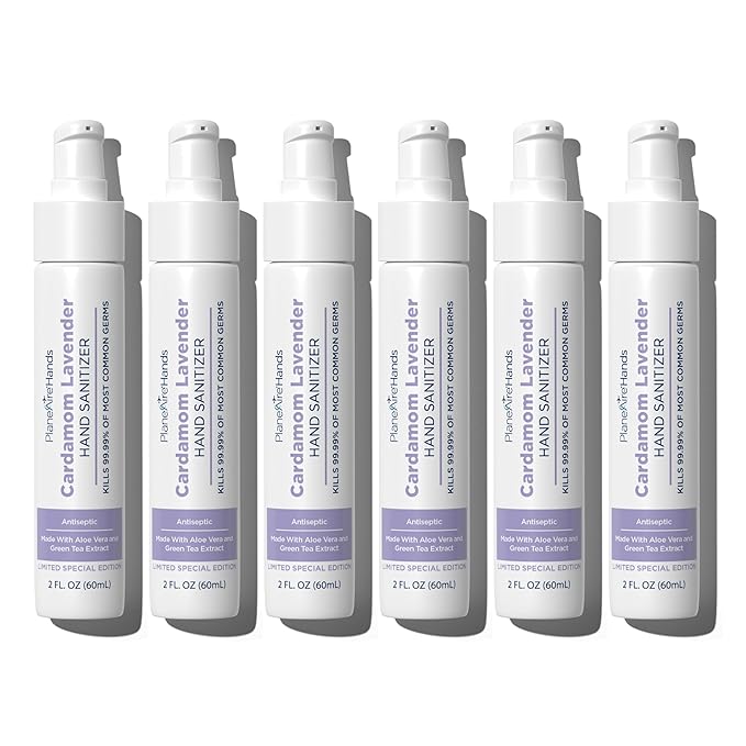Cardamom Lavender Lotion Hand Sanitizer | Travel Size | Moisturizing Hand Lotion | Made with Aloe Vera &amp Essential Oils | Rich in Vitamin E | Cleanse &amp Moisturize | Scented Hand Sanitizer | 6-
