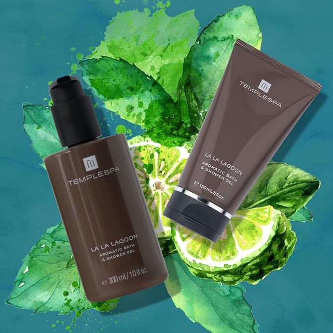 TEMPLESPA | LA LA Lagoon | Luxury Bath and Shower Gel for Cleansing Fresh Skin Smooth Texture Natural Ingredients Free from Parabens Phthalates and Sulphates Cruelty-Free Vegan 10 fl.oz.
