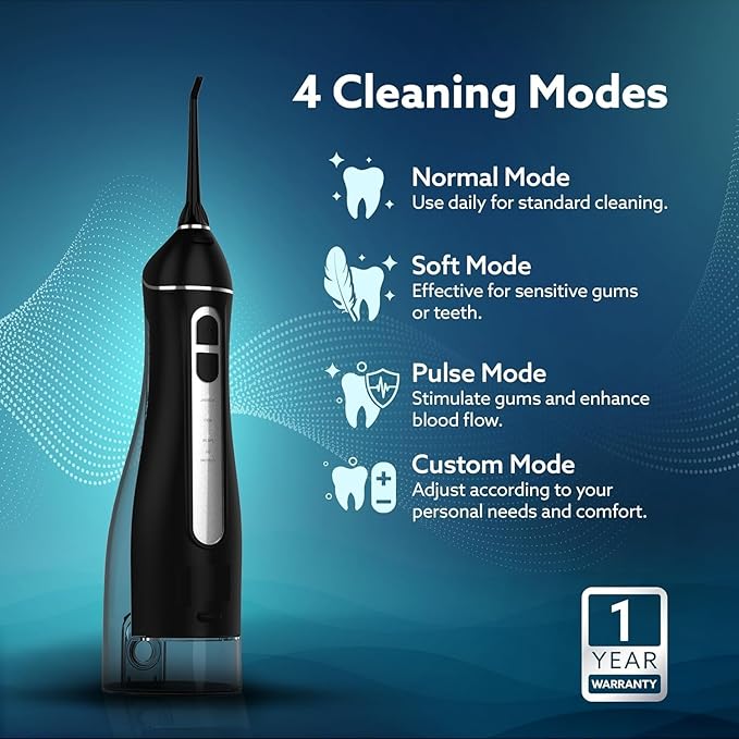 Dental Flosser for Teeth Portable Cordless &amp Rechargeable 4 Cleaning Modes IPX7 Waterproof 300ml Water Tank Flossing at Home &amp Travel Oral Flosser Oral Irrigator Black