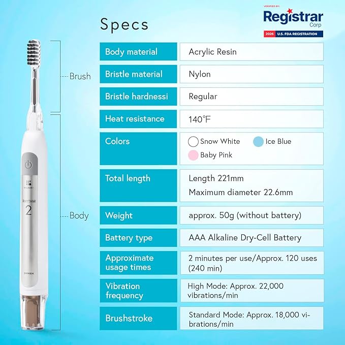 Soladey SoladeyRhythm2 Ionic Power Electric Toothbrush Solar Panels and TiO2 Semiconductor (Ice Blue) Ready to use Ionic Toothbrush