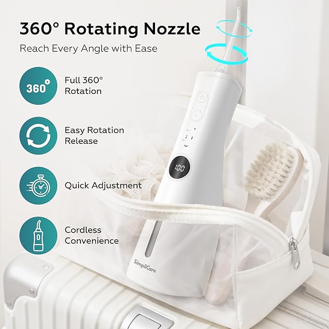 Cordless Water Flosser Oral Irrigator | 10–150 PSI Adjustable Pressure | 5 Cleaning Modes | 10 oz Tank | IPX7 Waterproof | 8 Jet Tips for Teeth Braces &amp Gums | USB-C Rechargeable (F5039W)
