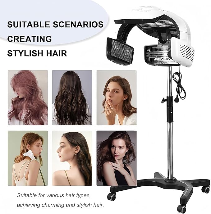 Profession Salon Perming Heater Hair Dryer Multifunctional Salon Hair Dryer Freestanding Hair Salon Steamer Hair Color Processor Adjustable up to 80℃ Height Adjustable from 130-155cm 110V