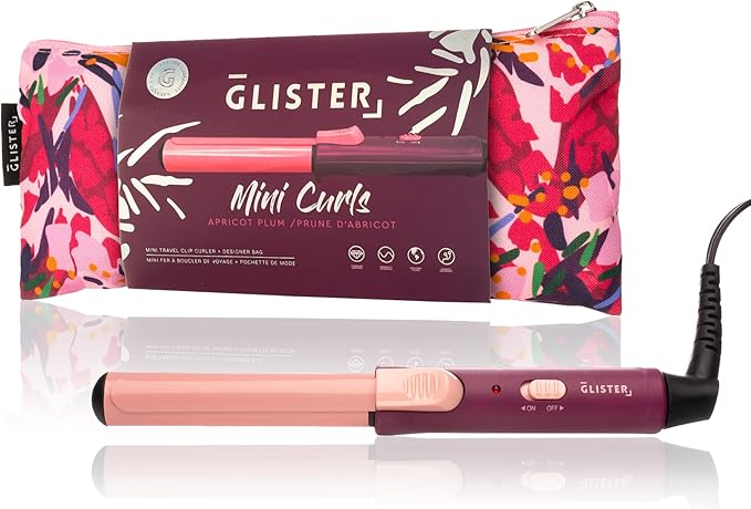 Glister Mini Curls Traveling Small Clip Curler with Carrying Pouch Travel Curler Curling Wand for Normal Thin Dry and Frizzy Hair for Travel use Preferred for Girls or Boys - (Apricot Plum)