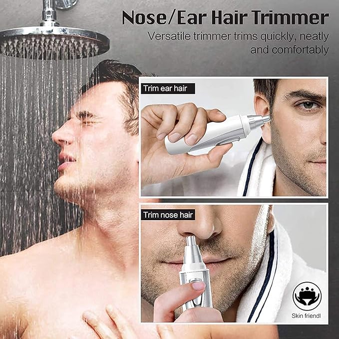 Ear and Nose Hair Trimmer Clipper - Professional Painless Eyebrow and Facial Hair Trimmer for Men and Women Battery-Operated IPX7 Waterproof Dual Edge Blades for Easy Cleansing