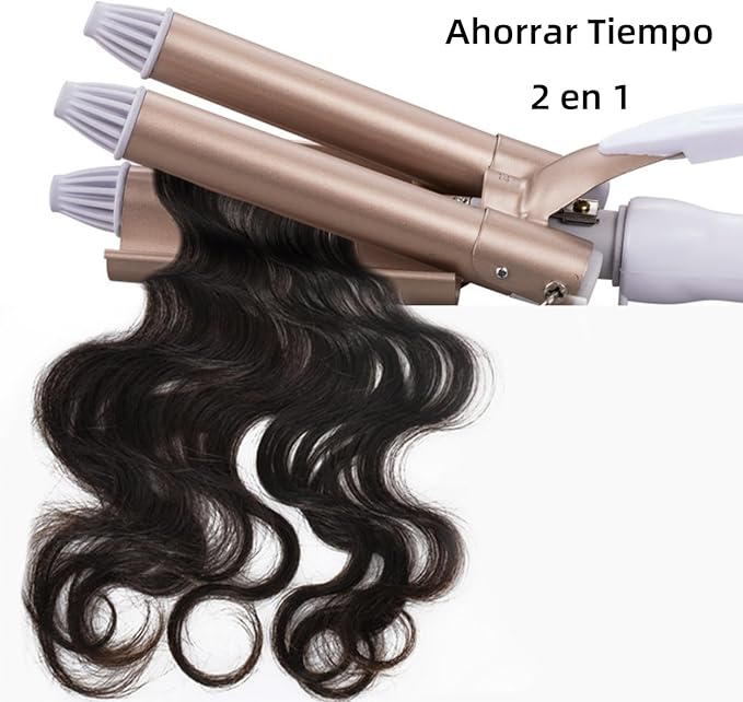 Electric Hair Curler Professional 3 Hair Curling Iron Hair Waver Hairdressing Styling Tool for Women or Girls 22mm (Champagne)(US)