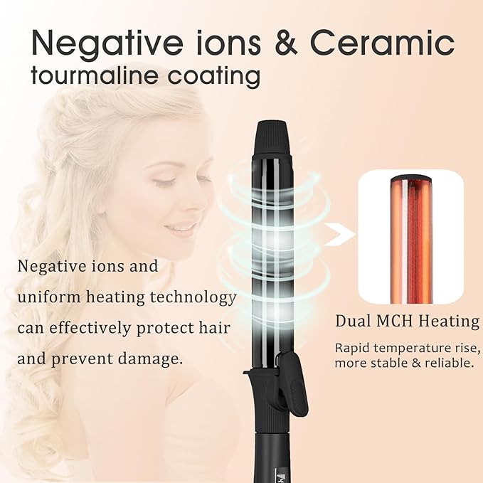 UOTEK Curling Iron with Clipped Ceramic Barrel for Long Hair Large Waves Hair Curler Making Professional Salon Hairstyle in Home &amp Travel Dual Voltage Curling Iron (1.2 Inch (30mm))