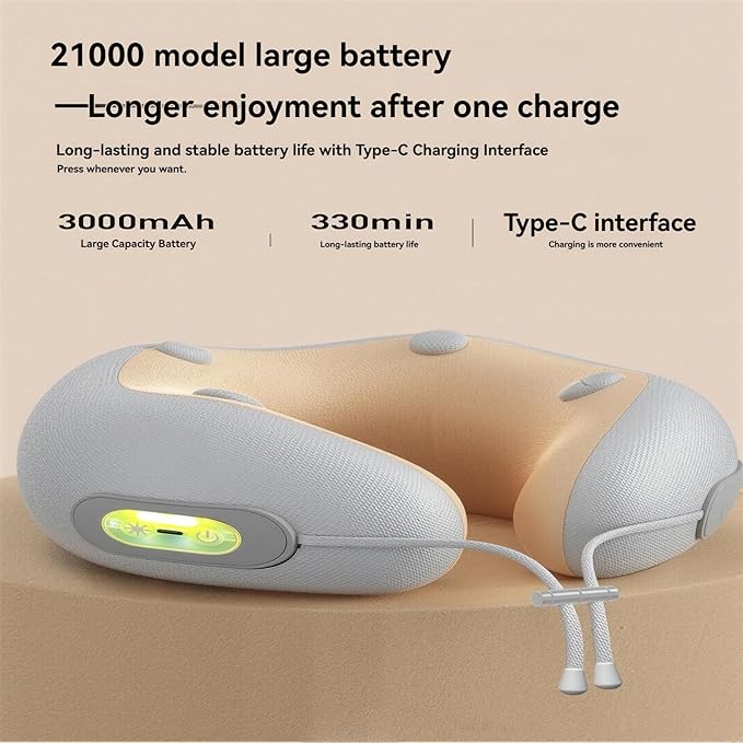 Neck Massager with Heat Rechargeable Heated Vibrating Massage Pillow Portable Neck Massager for Long Journeys on Planes and in Cars and for Office naps (Blue)