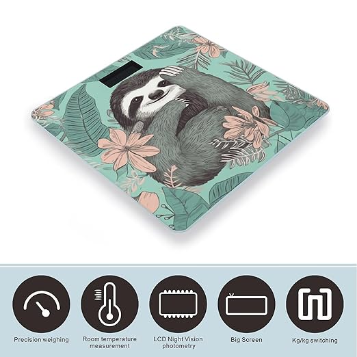 Animal Sloth Mint Green Digital Bathroom Scale for Body Weight Weighing Scale with Backlit LCD Display High Precision Measurements &amp Measures Weight Up to 180kg