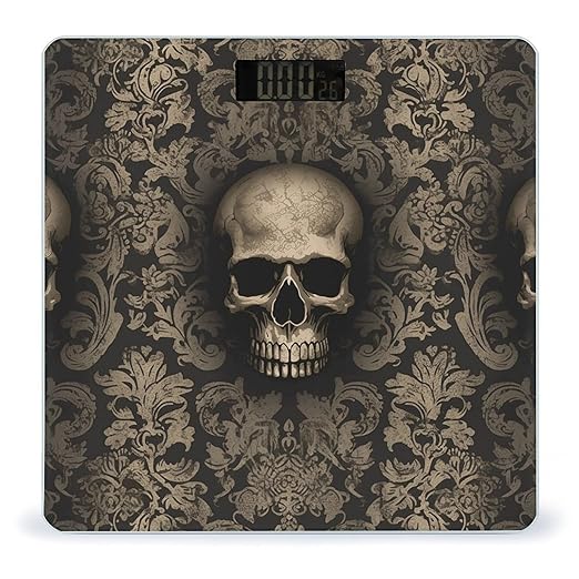 Gothic Wallpaper Skull Scale for Body Weight Highly Accurate Digital Bathroom Scale Sturdy Tempered Glass Weighing Scales with LCD Display Fashion Body Fat Smart Scales 400lb