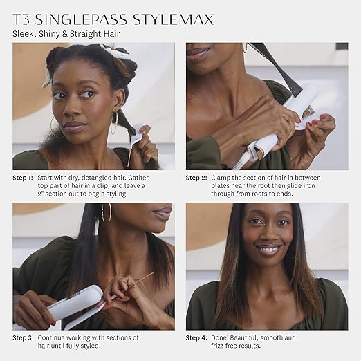 T3 SinglePass StyleMax Professional 1 Ceramic Flat Iron with Custom Heat Automation 9 Heat Settings Longer Ceramic Plates for Straightening Waving Curling &amp Styling