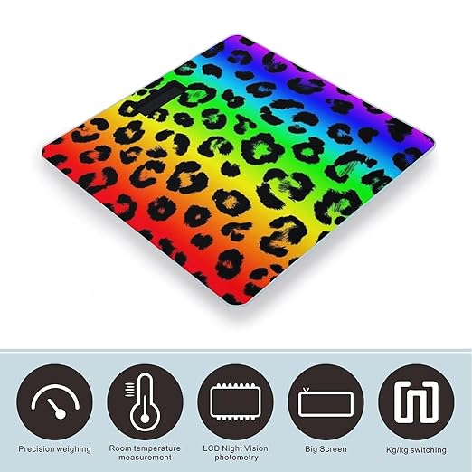 Women's Digital Bathroom Weighing Scale Automatic Switch Energy Saving Scale Smart Scale for Body Weight Colorful Cheetah Leopard Animal Print Rainbow