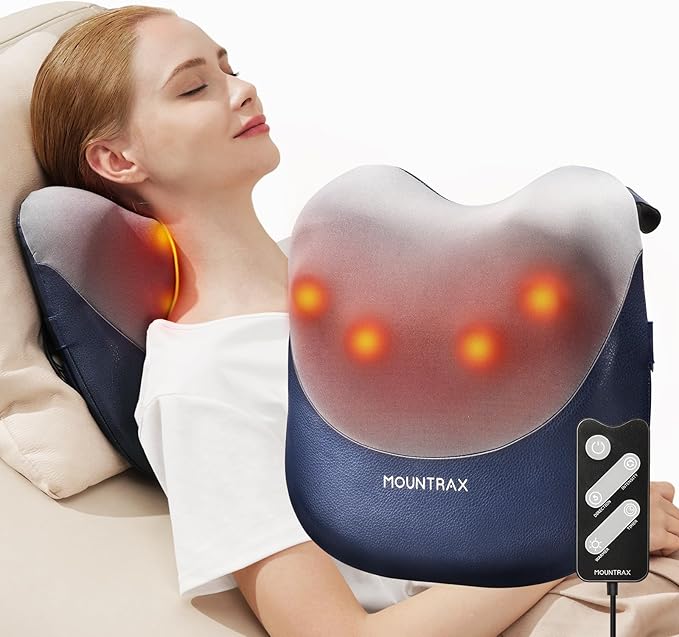 MOUNTRAX Shiatsu Back Massager with Heat Gifts for Women Men Back Massager for Pain Relief Deep Tissue 3D Kneading Massage Pillow for Back
