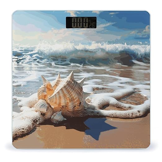 Ocean Sea Wave Seashell Scale for Body Weight Bathroom Weighing Scale with Large LCD Backlight Display Weight with High Precision Measures Weight Up to 180kg
