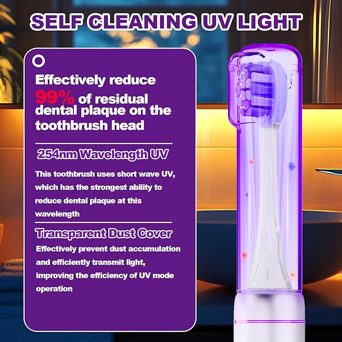 Metal Electric Toothbrush with UV ModeVibration and Oscillation Travel Toothbrush for Adults and Teen6 Brush Heads &amp Travel Case &amp Dust Cover 5 Modes &amp Timer One Charge Last 120 Day（Gr