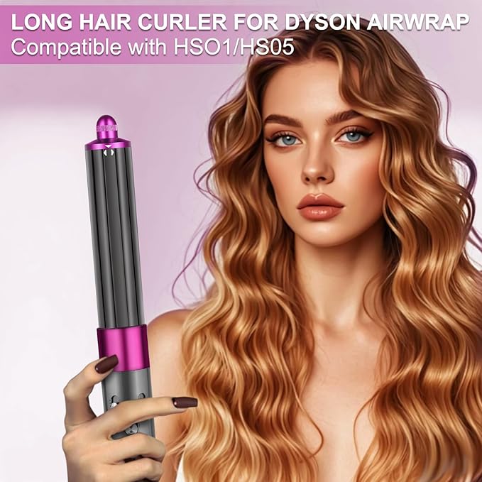 40mm/1.6 Hair Long Barrel Attachment for Dyson Airwrap HS01/05/08 Adjustable Bidirectional Auto-Wrap Curling for Bouncy Curls or Waves Rose