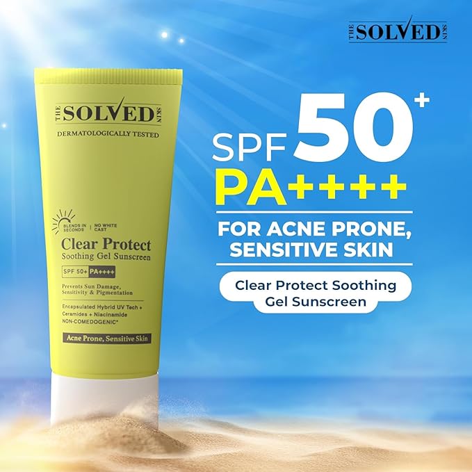Gel-based daily sunscreenClear Protect Soothing Gel Sunscreen SPF 50+ PA++++ Acne Prone &amp Sensitive Skin Non-Comedogenic Dermatologically Tested