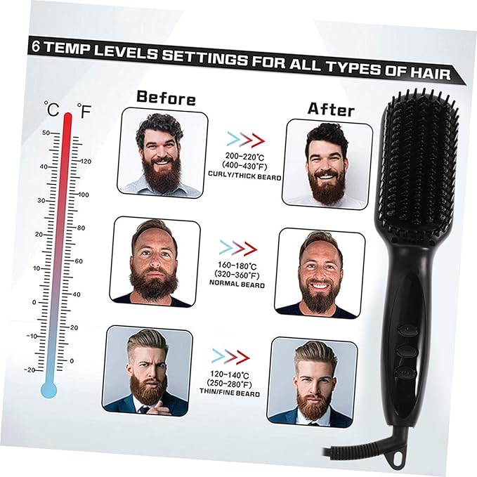 Beaupretty Electric Beard Straightening Brush Temperature Settings for Men Hair and Beard Styling Multi-Functional Heated Comb for Smooth Sleek Results